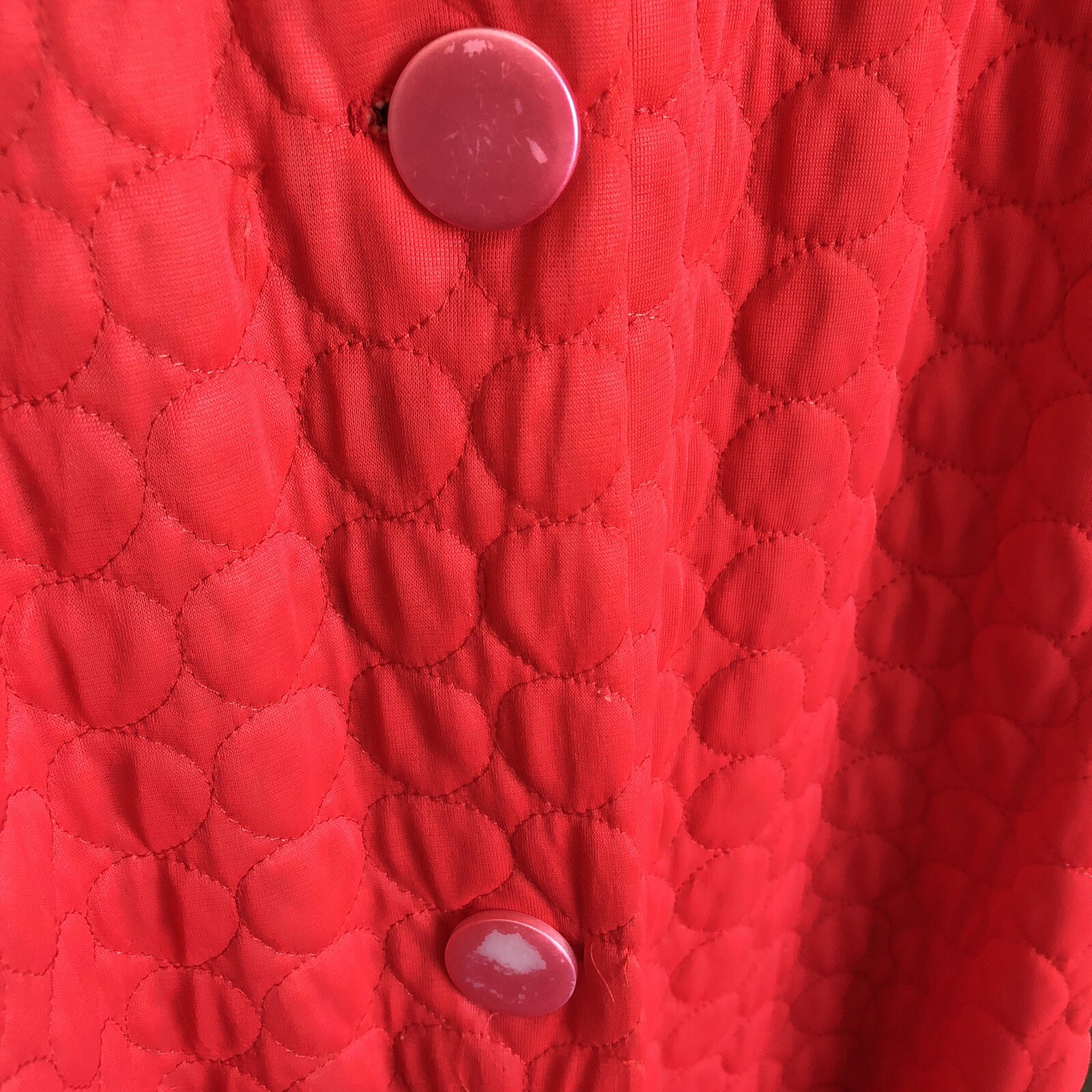 50’s 60’s Vintage Quilted House Dress Robe Red Pockets Applique No Label