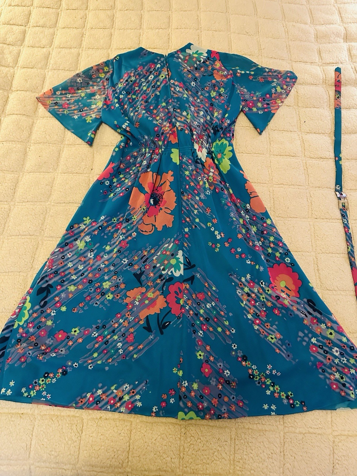 Vintage 70s Pauline Trigere Dress Flowing Flowers 36 Bust 28 Waist Layered