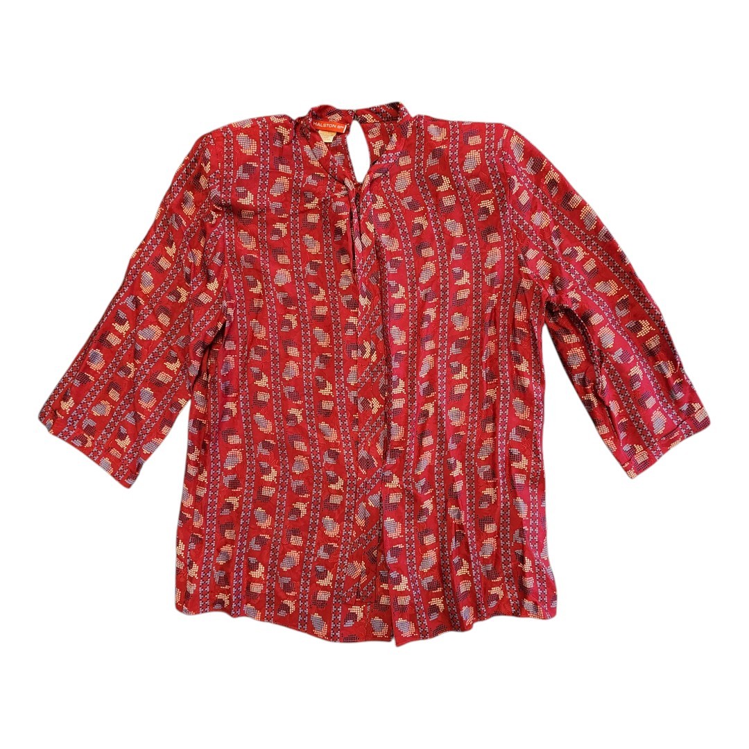 Halston III Vintage 80’s Red Floral Blouse Very Rare Super Condition Size 8 Silk