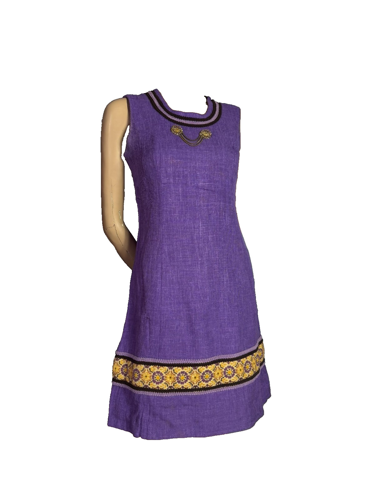 Vintage 60s 70s Perry Boutique Dress A Line Boho 36 38 Purple Reyon