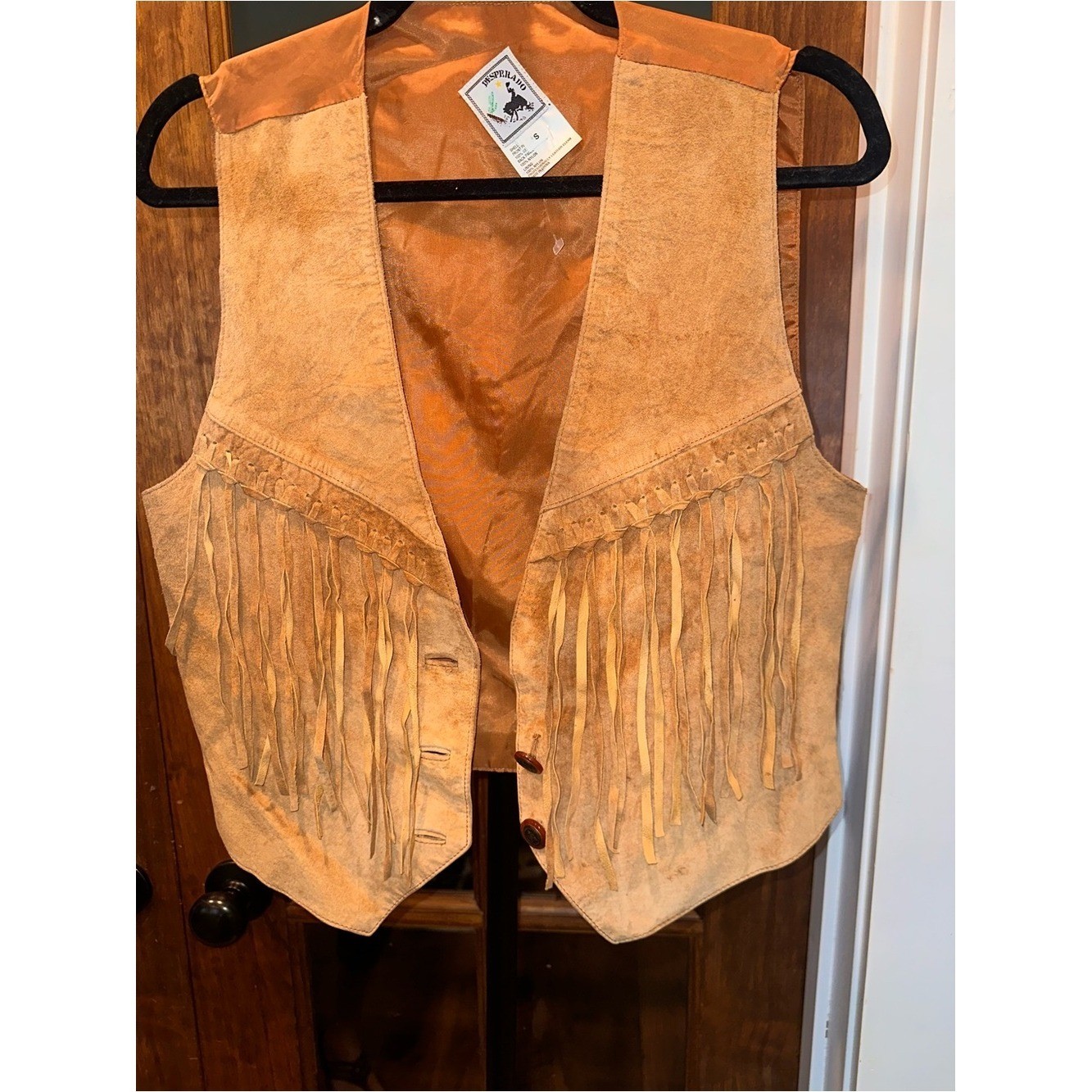 NWT Desperado 100% Leather Size Small Fringed Suede Vest – Tan Women’s Jacket