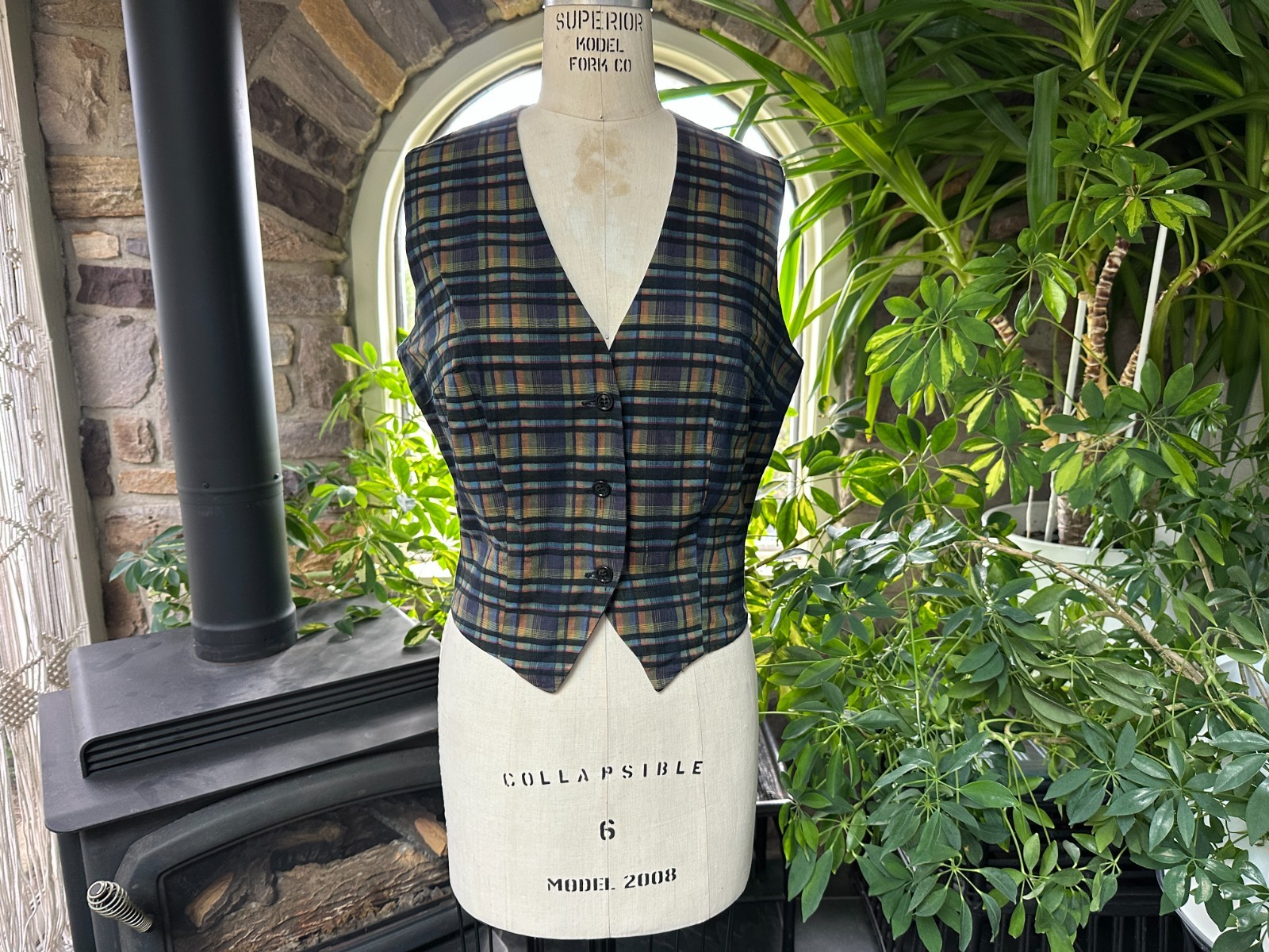 Vintage 1970s Blue Plaid Imported Madras Cotton Vest Harburt