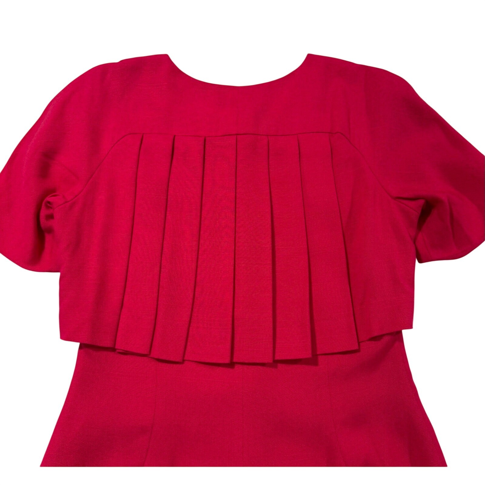 Gillian Vintage Fushia Button Front Dress Pleated Cape Back Size 8 USA W55