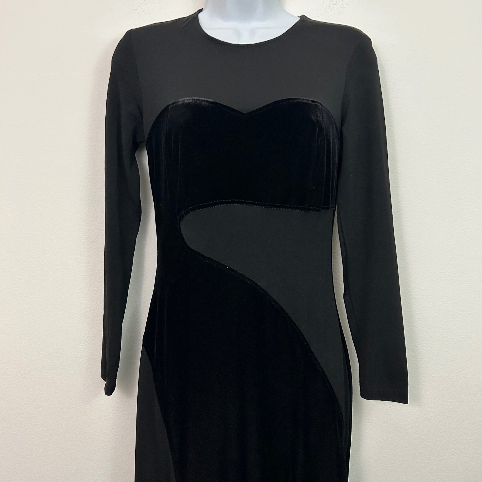 Vintage Velvet Mesh Asymmetrical Maxi Black Dress Cocktail Peep Inc Size Small