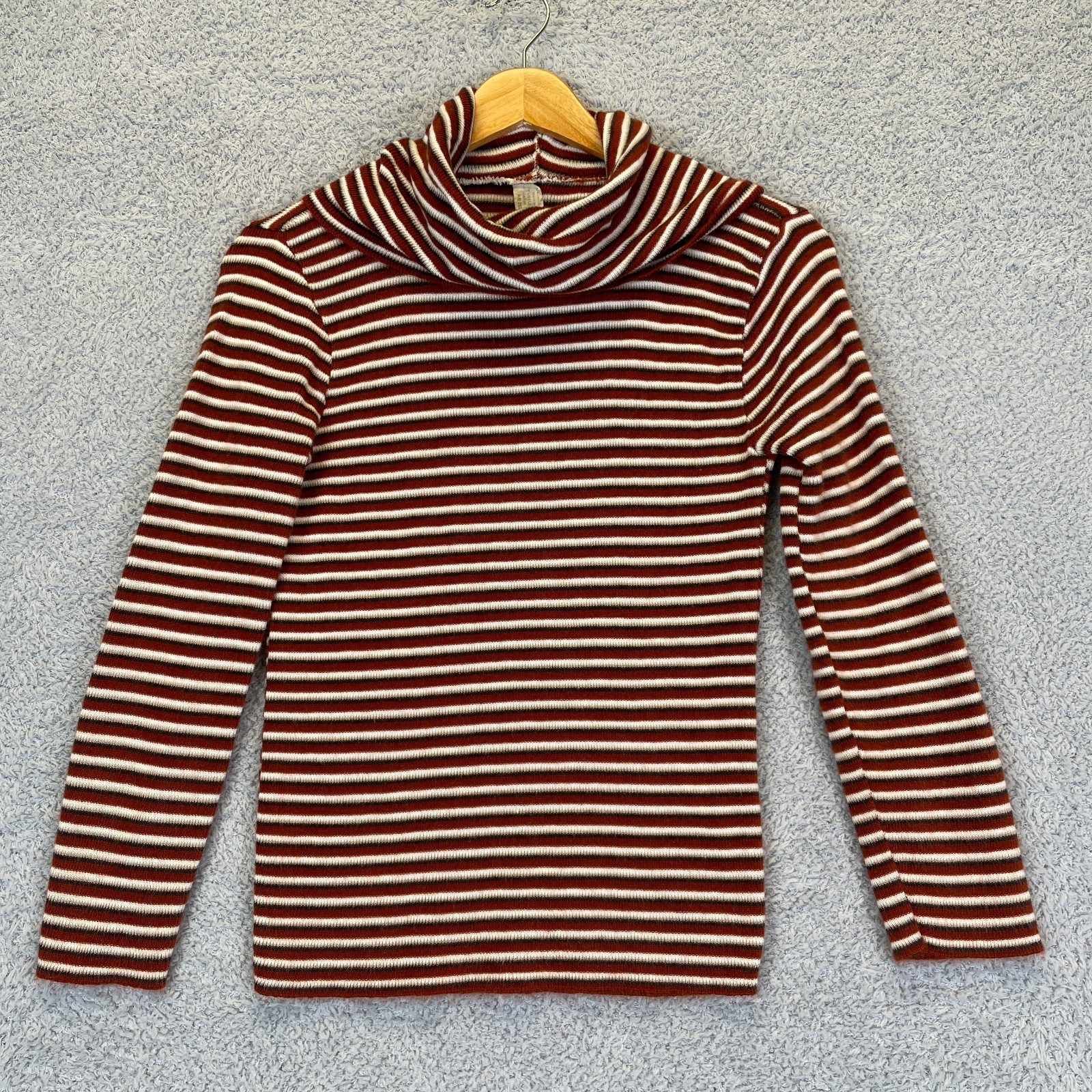 True Vintage Sweater Top Striped Turtleneck Ribbed Knit Womens 70’s Boho XSmall