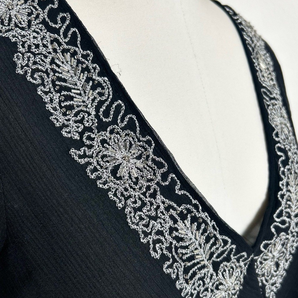 Vintage NYC Design Co. 100% Silk Black Embroidered Blouse Size S