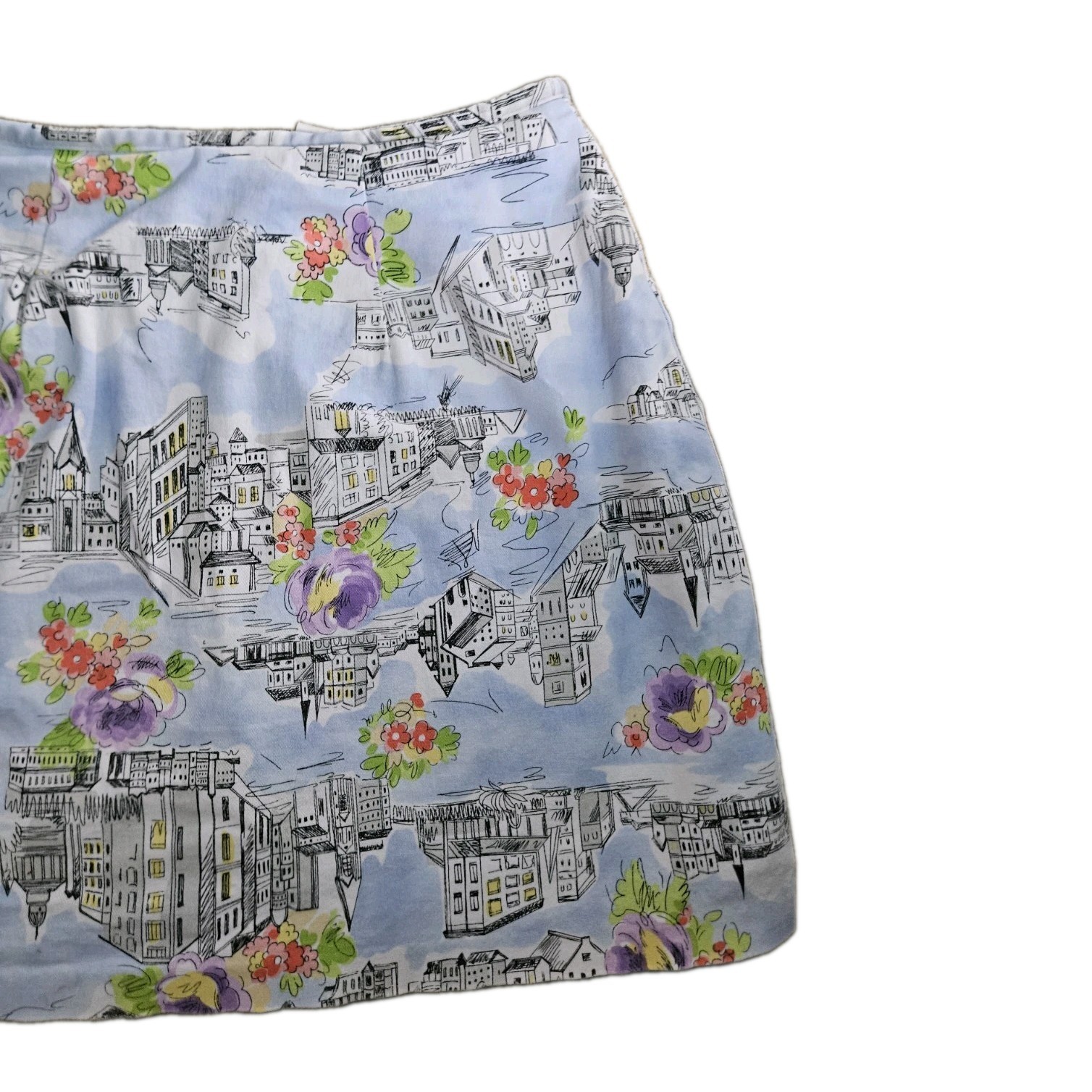 Vintage Briggs New York Cotton Skirt Skort Cityscape and Florals Size 8 Short