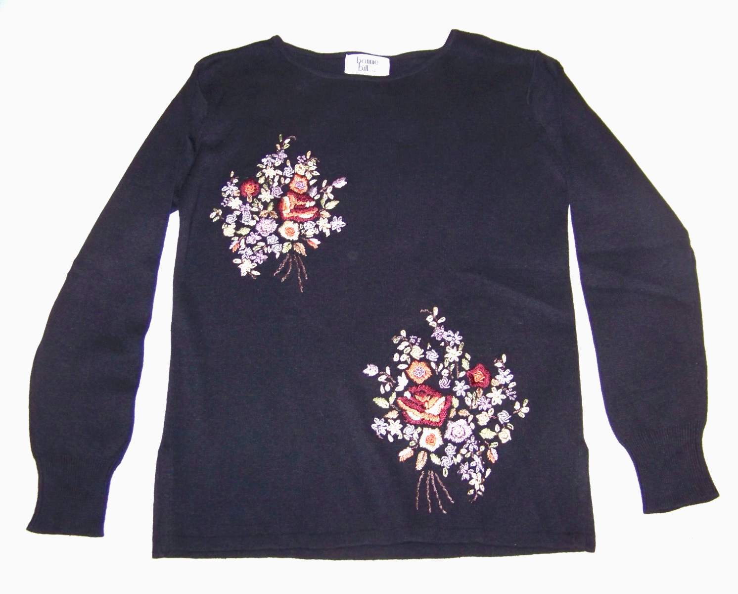 Vintage Bonnie & Bill by Holly Pullover Sweater – S – Floral Embroidery