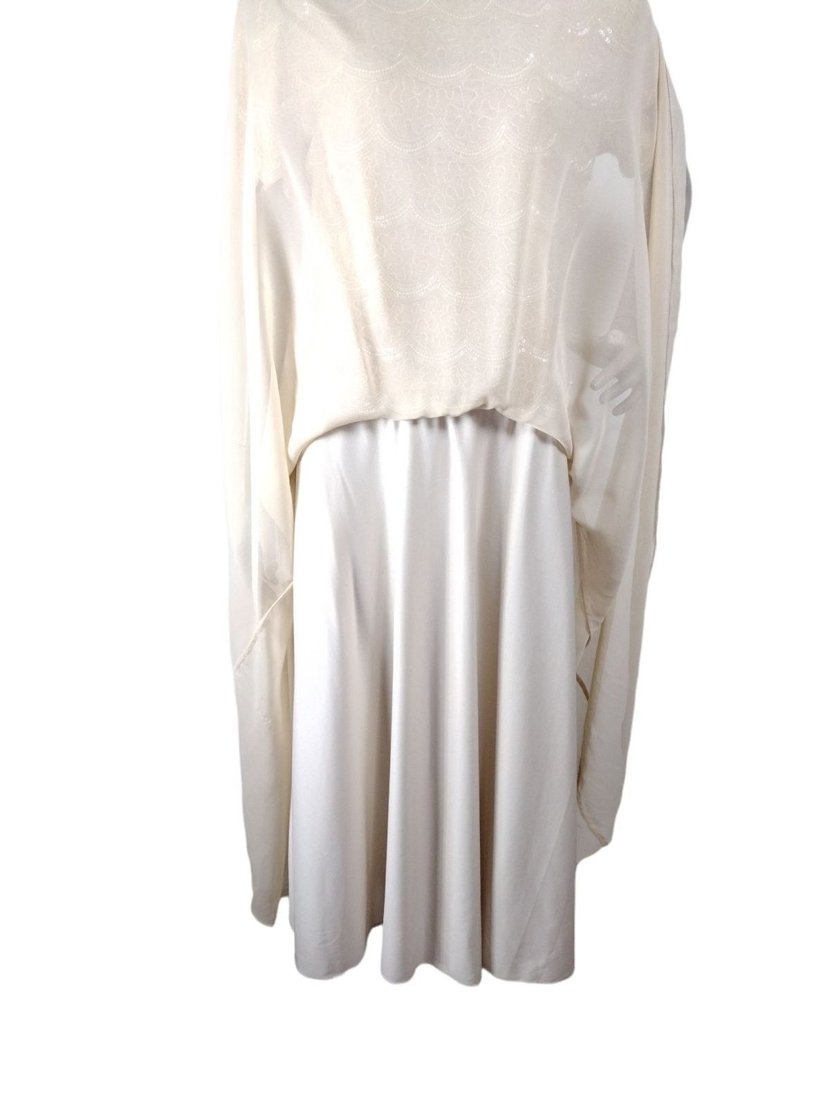 Vintage 80s 90s Creme Chiffon Tiered Scalloped Edge Beaded Sequined Dress India