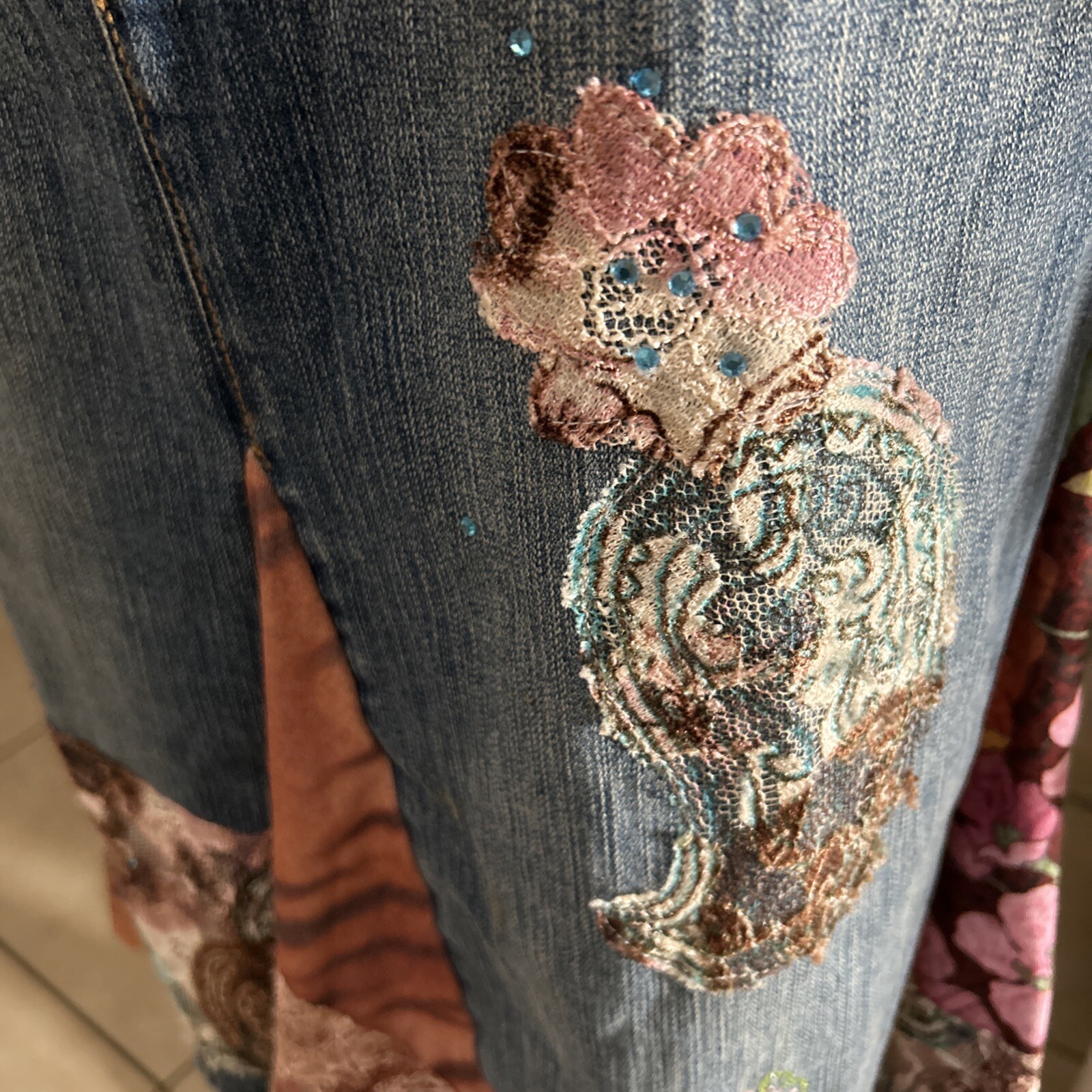 Alberto Makali 80s Vintage Embellished Designer Denim Jean Skirt Sz 8 RARE