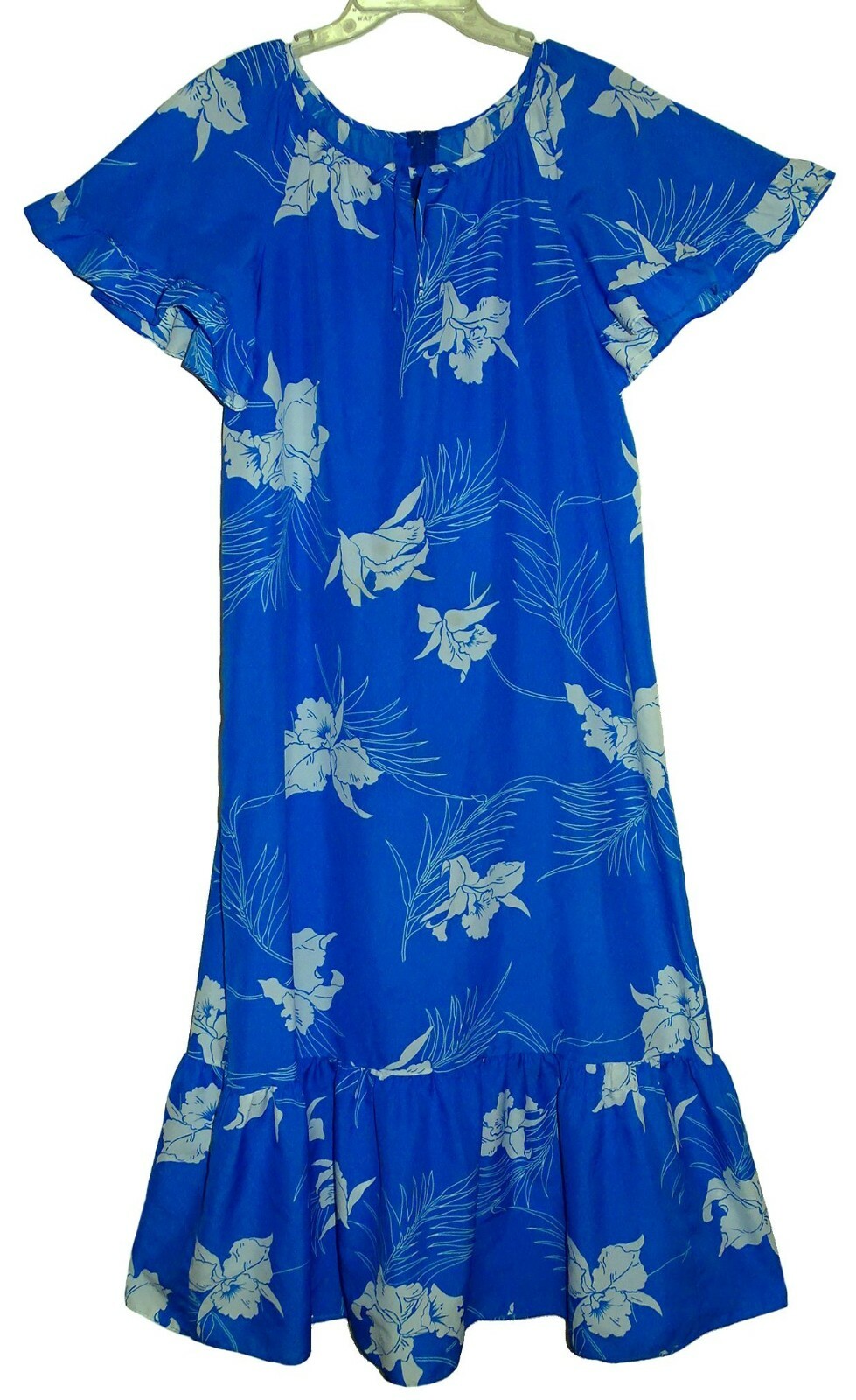 Sz XL Vin DARINA HAWAII Full Length Muumuu Dark Turquoise/White Tropical Floral