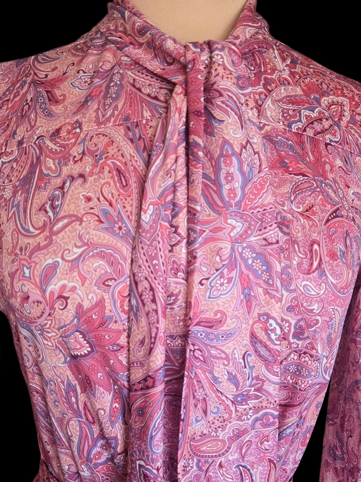 Vintage 70s Pink Paisley Secretary Dress Sz 12