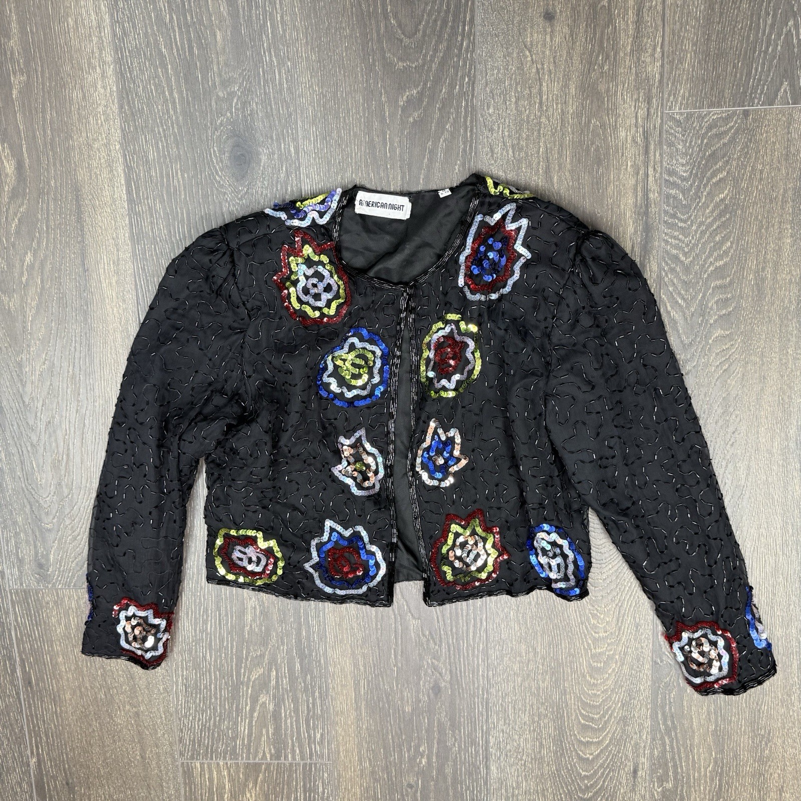 SEQUIN FLOWER POWER JACKET AVANT GARDE NEW WAVE RAVE CLUB DIVA MEDIUM