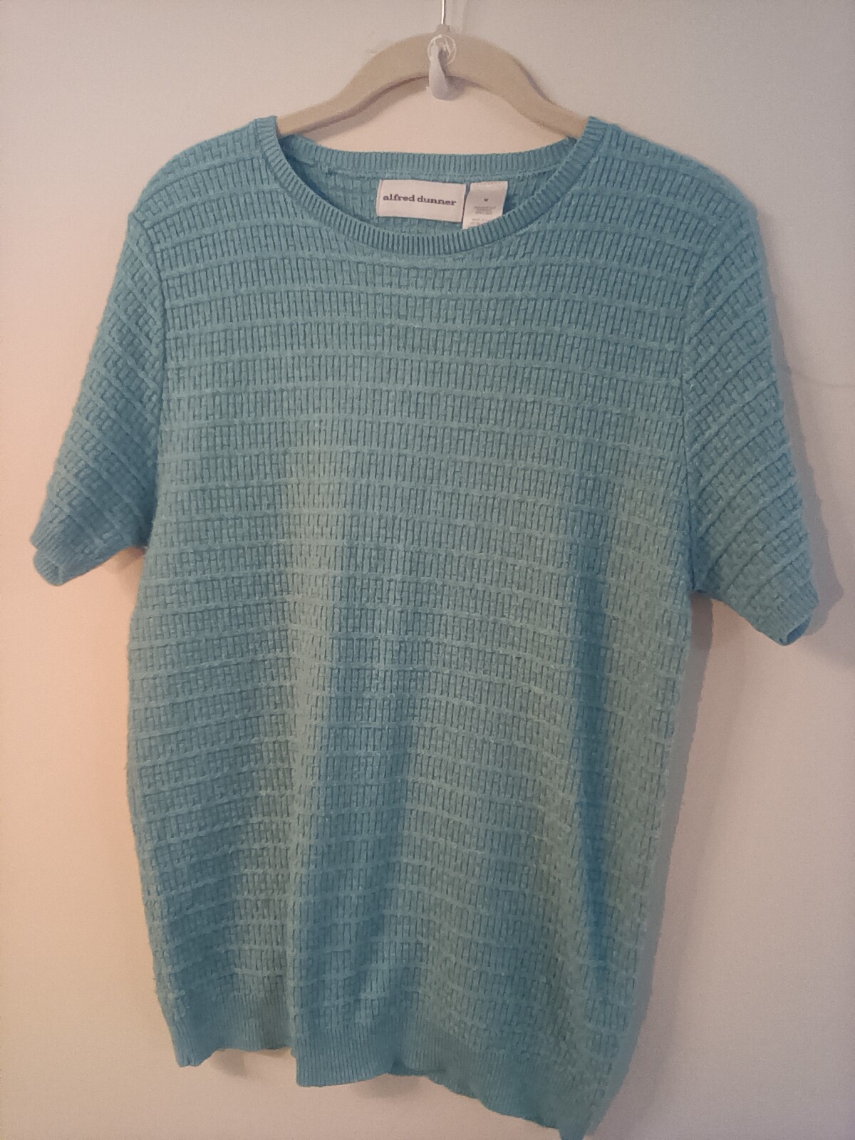 Vtg Alfred Dunner teal top sweater M short sleeve acrylic made in USA
