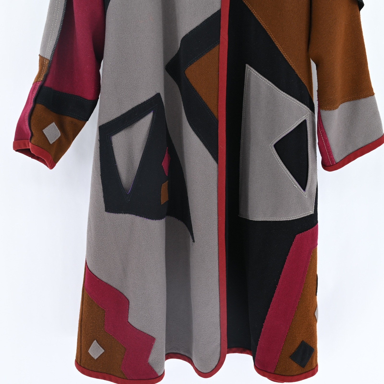 VTG Lagenlook Handmade Art to Wear Geometric Patchwork Long Coat of Many Colors