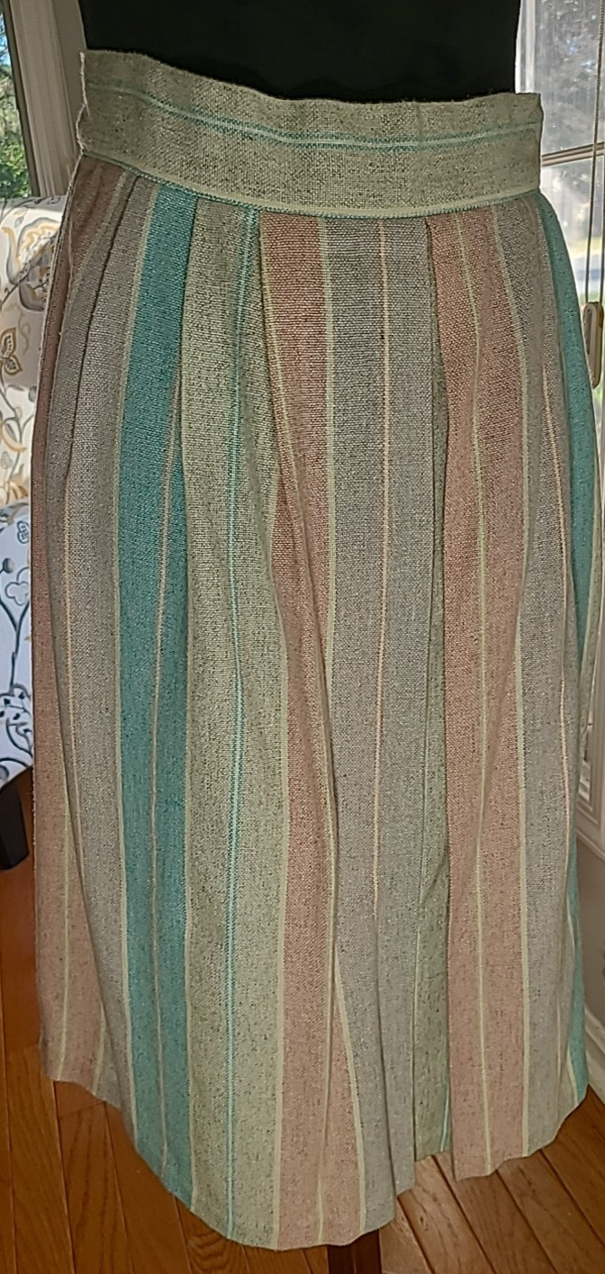 Vintage 70s Pastel Pleated Pink Plaid A-Line Midi Skirt SizeMed Wool Blend