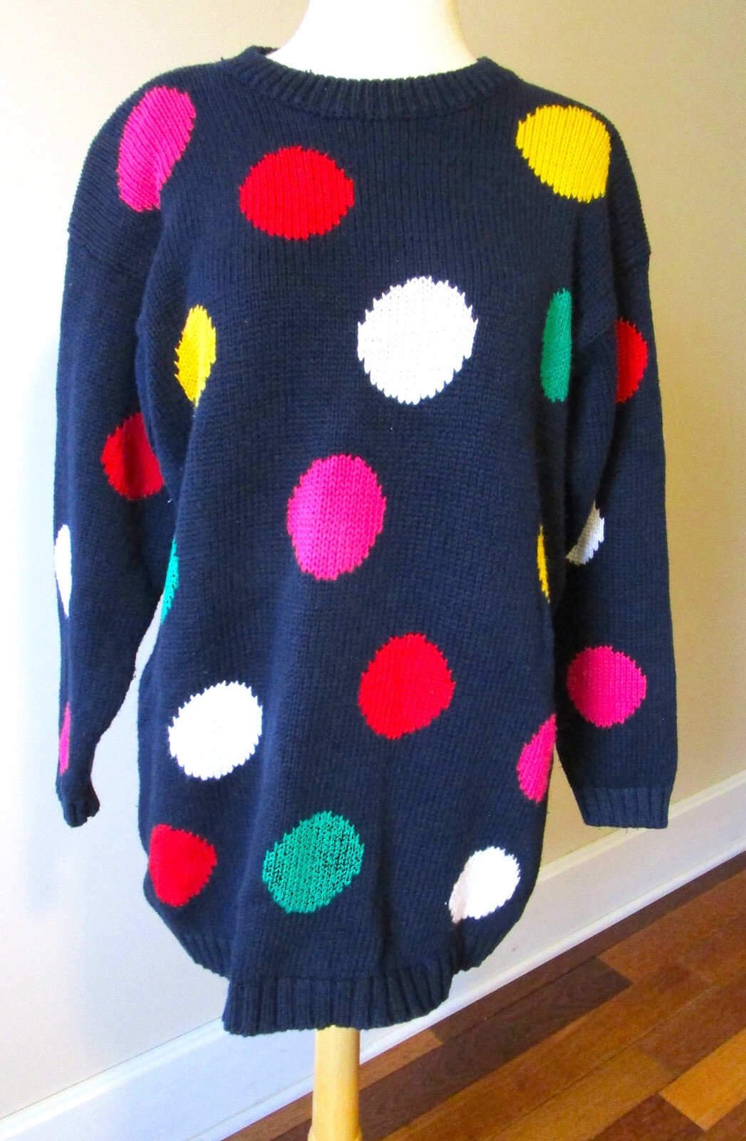 VINTAGE 80’S 90’S POLKA DOT SWEATER BY MARSH LANDING SIZE L, COLORFUL!