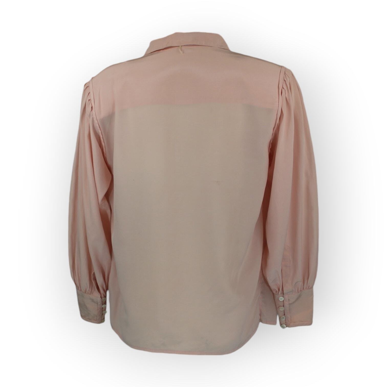 Baldanza Idée Force (S) 100% Silk Blouse Light Pink ShoulderPads 80s Business
