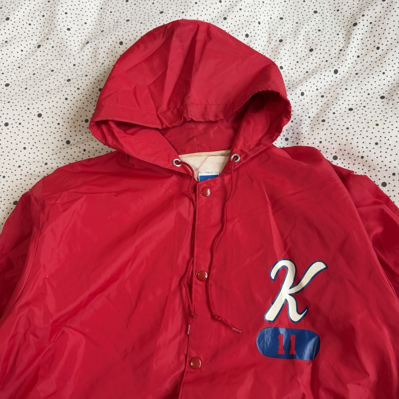 Vintage 1980s Champion Jacket Women’s L Red Lady Wildkats Coach Nylon Snap Front