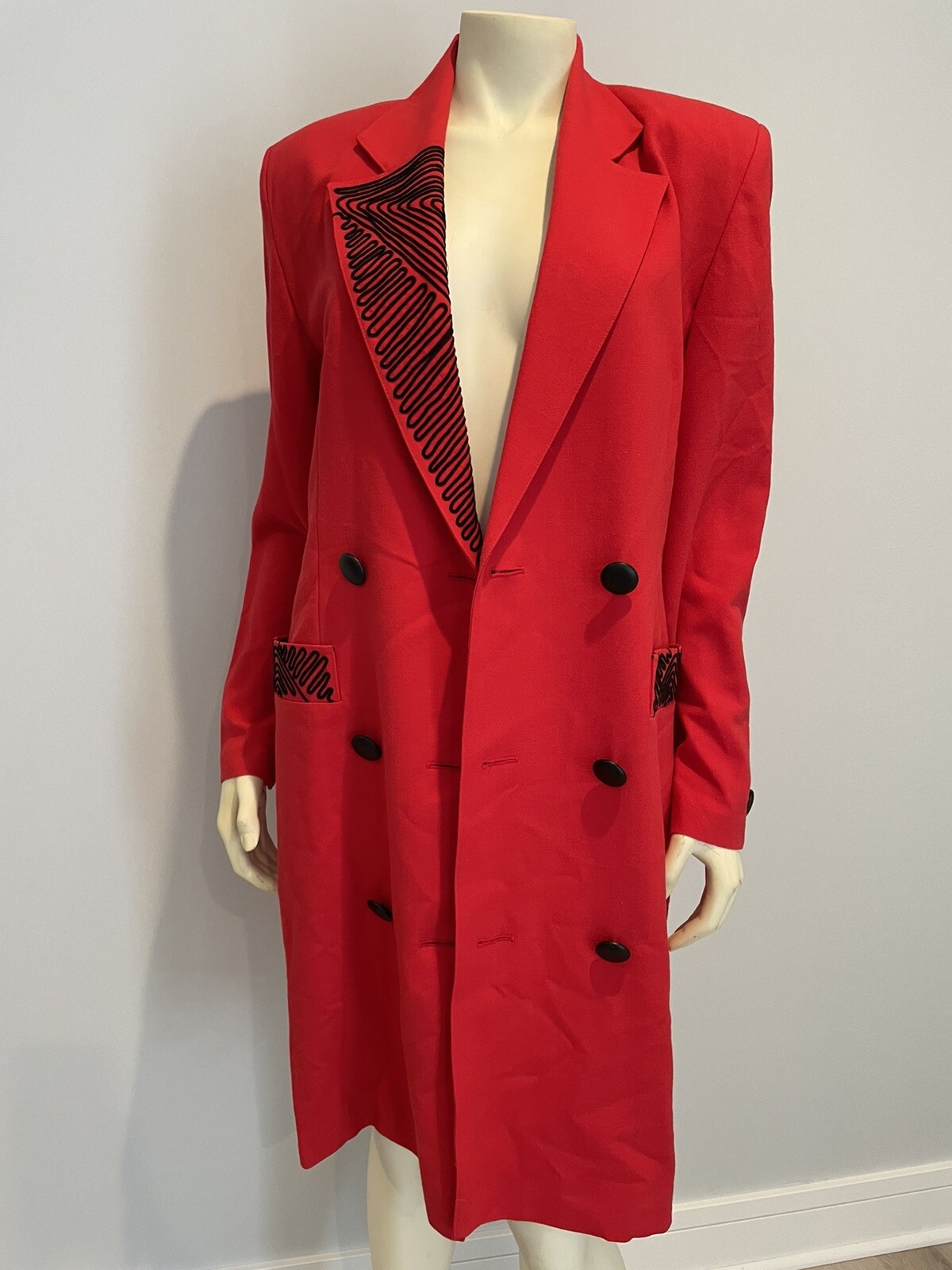 Louis Féraud 1980s Red Wool Crepe Double-Breasted Coat Dress Us6 Red Valentines
