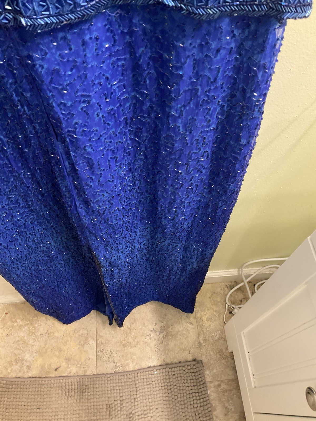 Vintage Laurence Kazar 100% silk cobalt blue heavy beaded cocktail dress size 1X