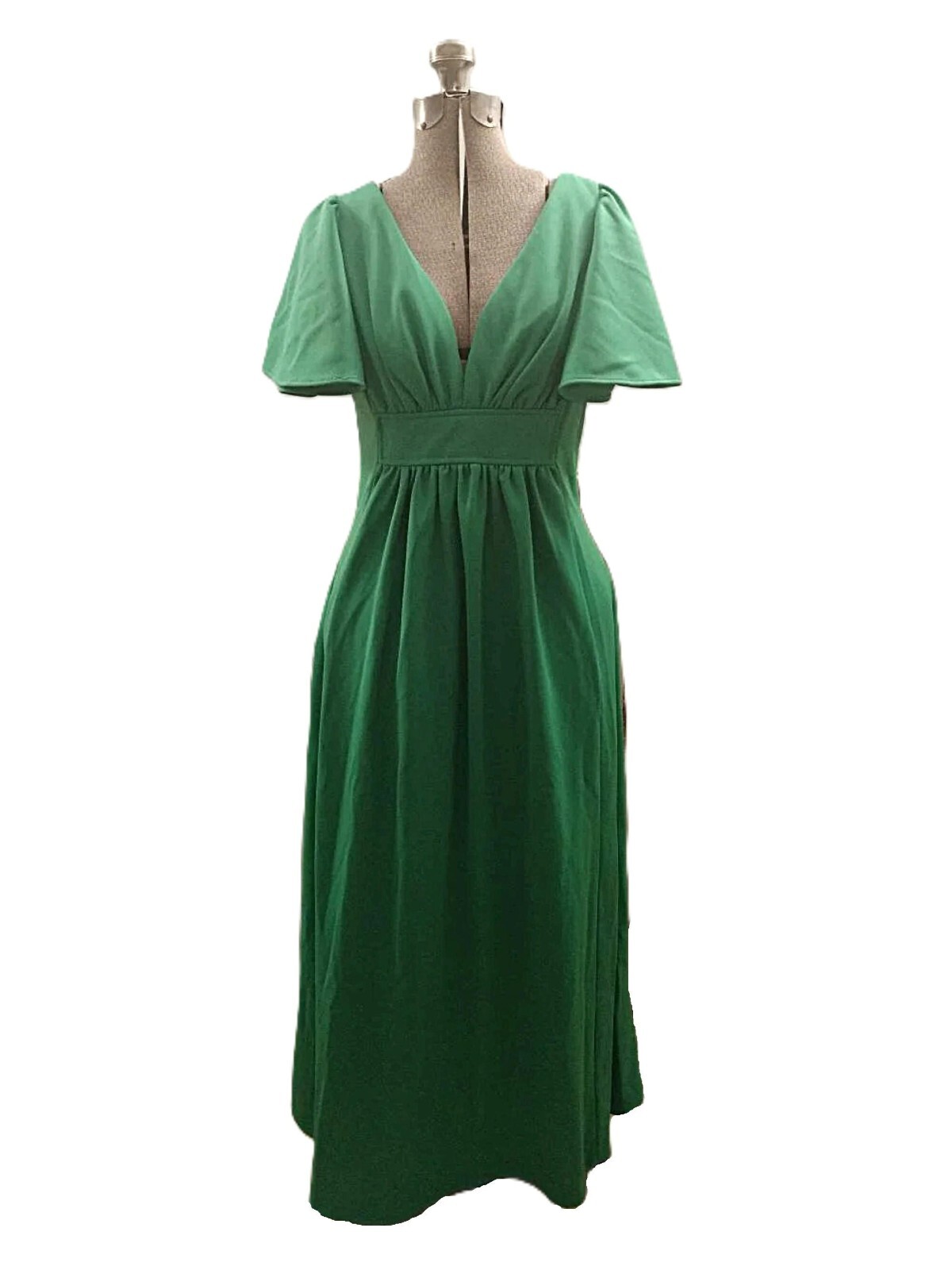 Vintage Dress Green Double Knit Polyester Maxi Dress Size 13 14