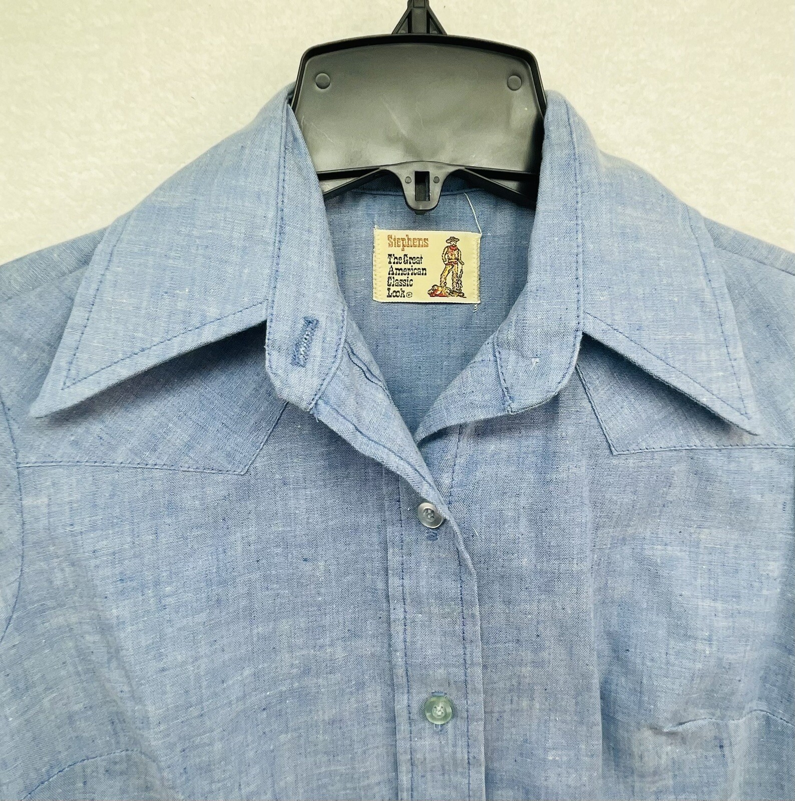 VTG 60s Stephens The Great American Classic Look Denim Shirt Embroidered 3735