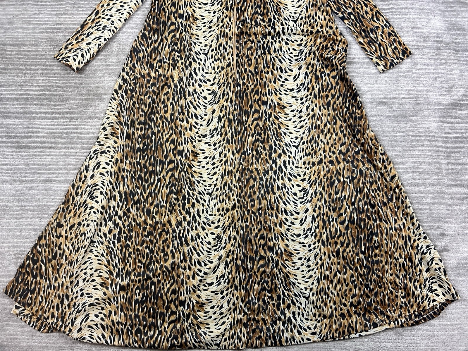 Vintage Elaine Sklar Dress Womens Med Brown Animal Print Long Sleeve Maxi Nylon