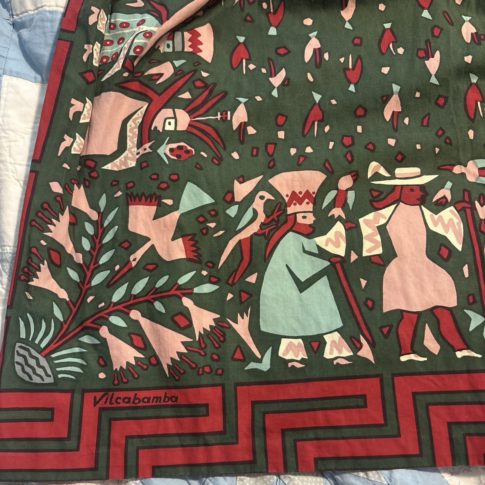 Vintage 1970 Silvania Prints Cotton,Mid Dress Sz S,Handprinted Peruvian Folklore