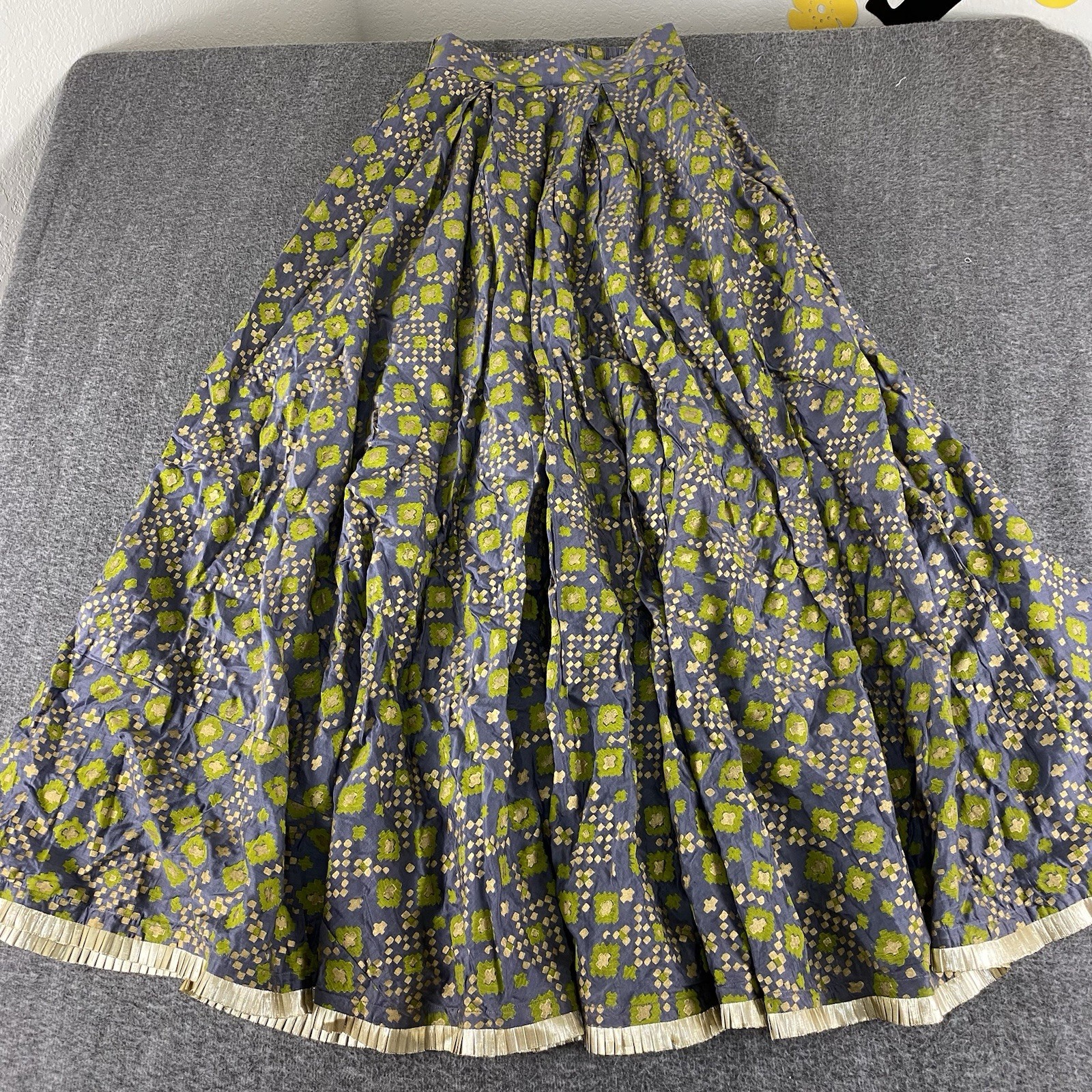 Vintage 50s Brocade Circle Skirt Floral Metallic Blue Green Full Sweep S/M