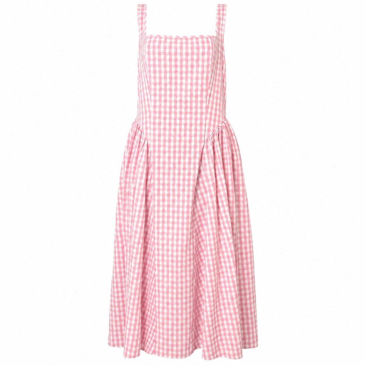 Vintage Handmade Women’s Cottage Prairie Dress Pink Gingham Plaid Country Bib M