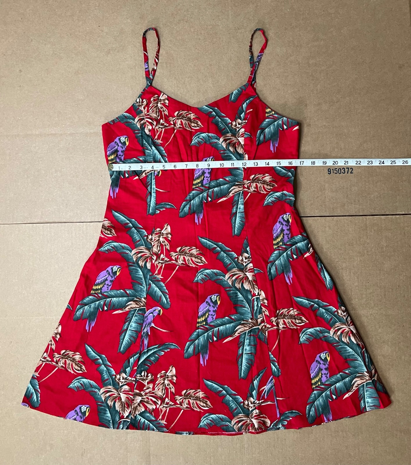 VTG Paradise Found Women’s XL Parrot Jungle Magnum PI Hawaiian Spaghetti Dress