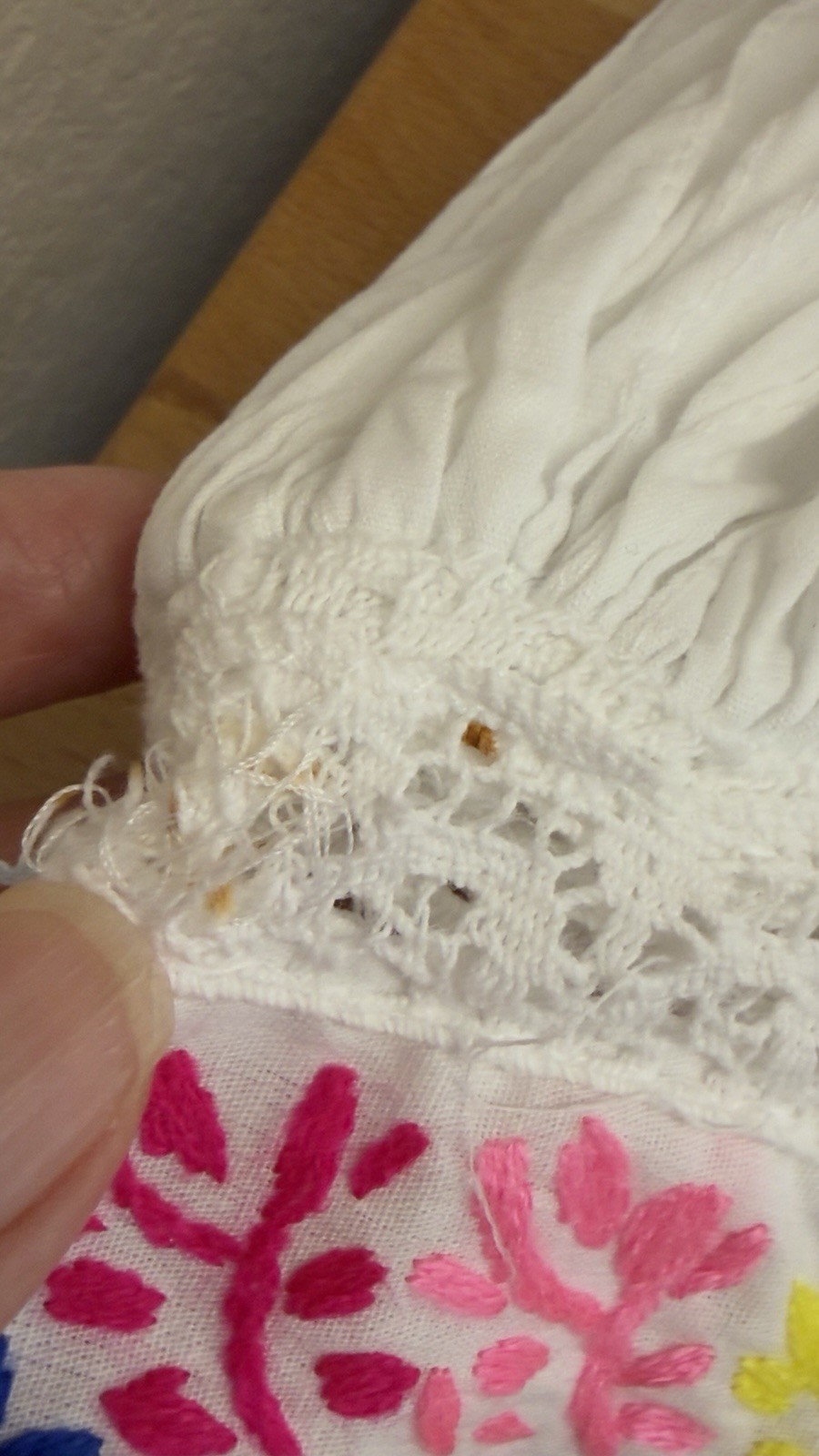 Vintage Mexican White Floral Embroidered Peasant Dress Pintuck Cottagecore Boho