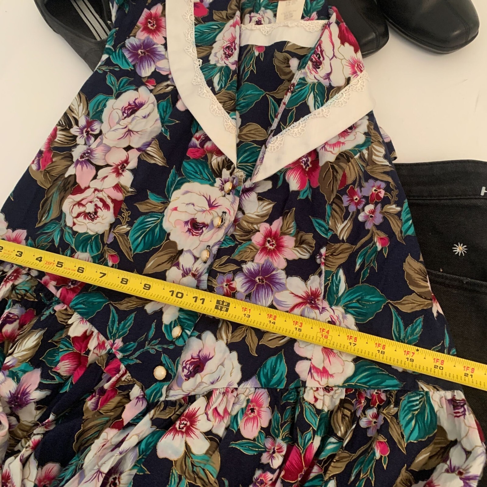 Vintage 80s Lisa II Women’s Plus Size 20P Petite Floral Lace Prairie Dress