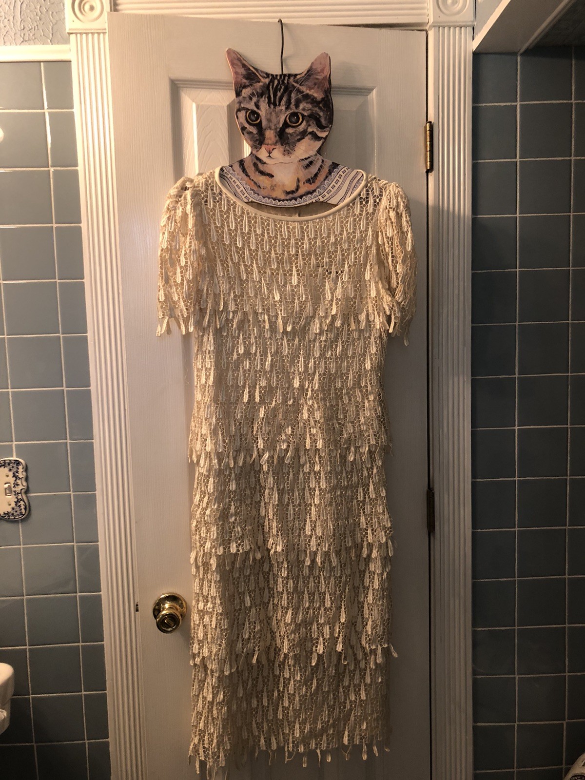 1980’s Vintage Samax Ivory Layered Dress Great Gatsby Flapper Crochet Lined~S