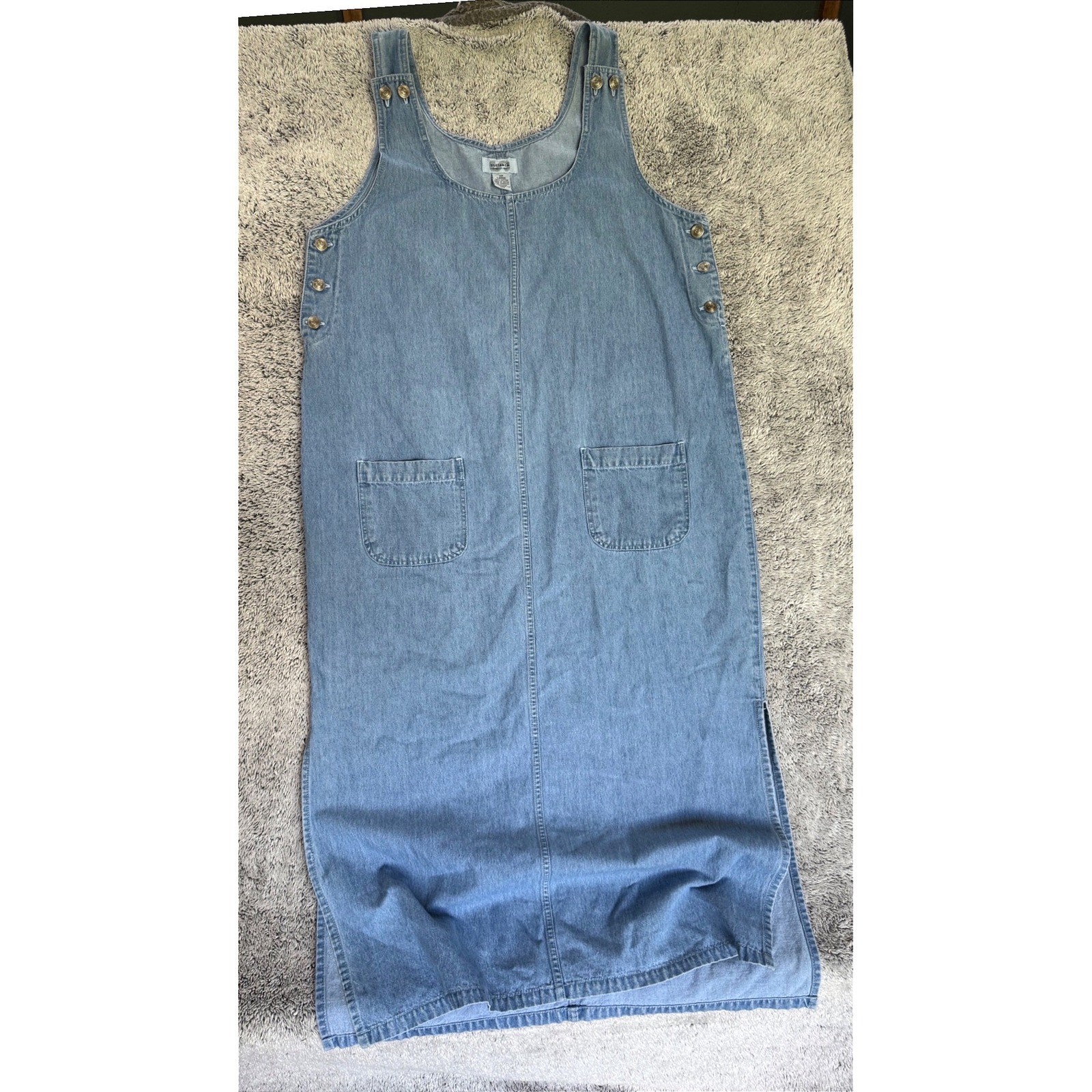 Sostanza Vtg Denim Maxi Overall Jumper Dress Lg Light Wash Cotton Button Side