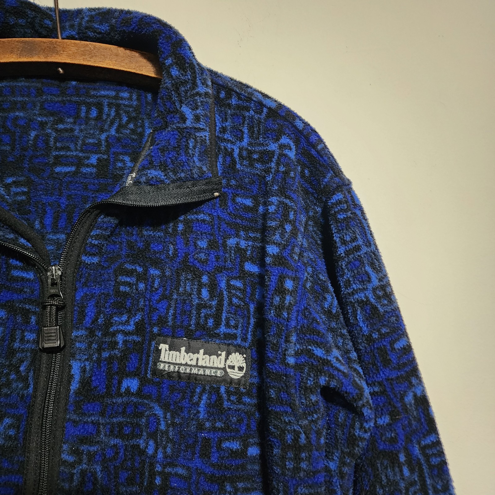 ​Vtg Timberland Performance Fleece Jacket Polartec Patterned Blue Geometric USA