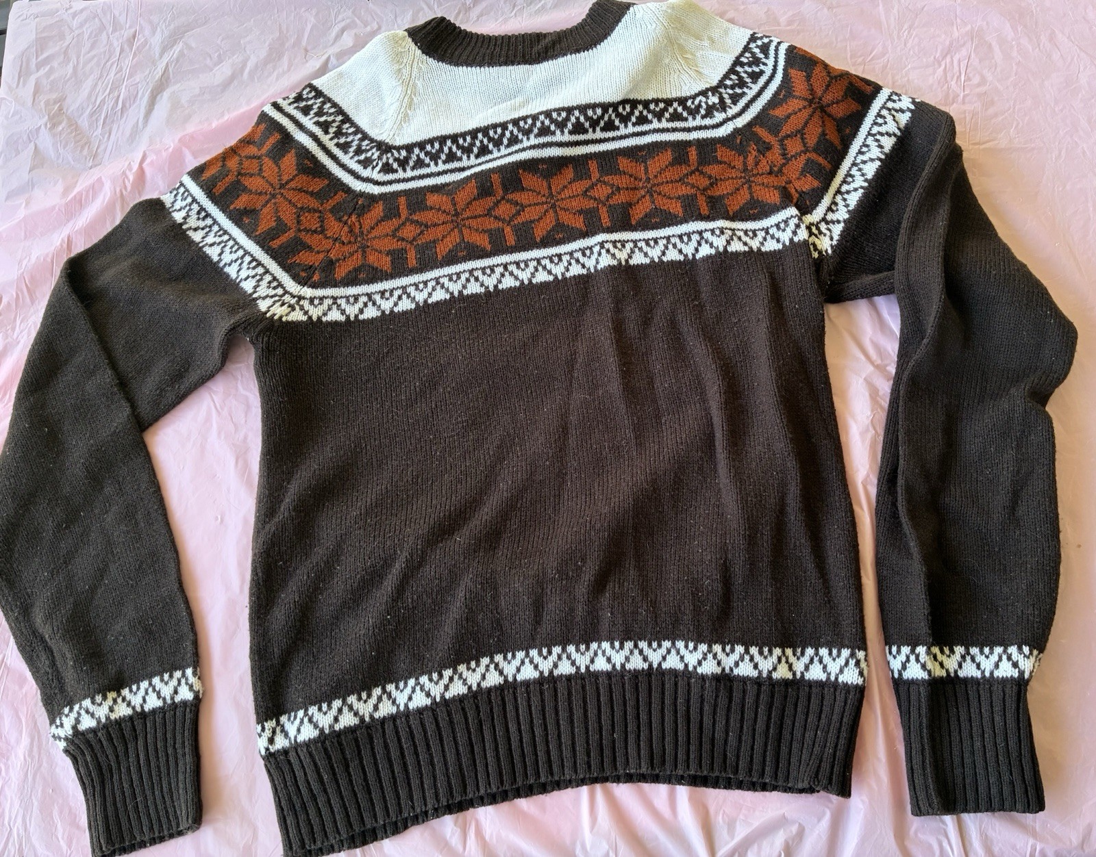 Sigallo Women’s Vintage 70s Retro Cable Knit Crewneck Sweater Brown Tan Sz M