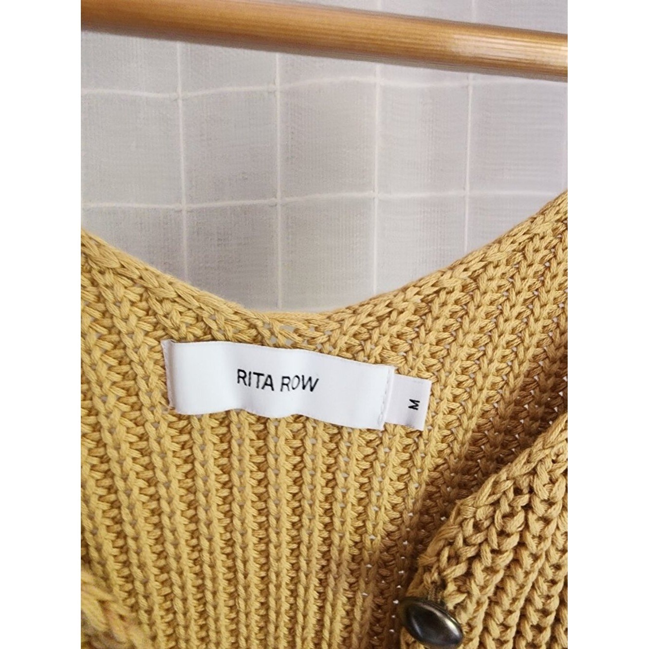 RITA ROW Chunky Knit Button Front Sweater Vest Mustard Yellow Size M