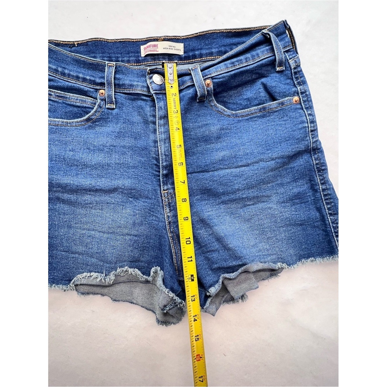 Signature by Levi Strauss Heritage High Rise Denim Shorts, Frayed Hem, 12, EUC