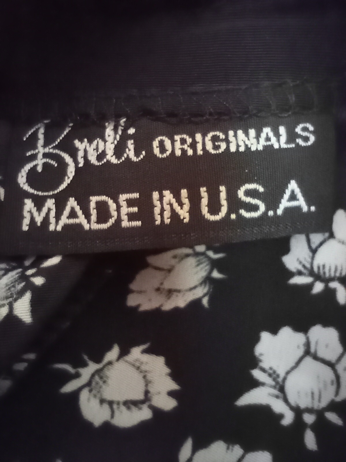VTG 80s Breli 3/4 Sleeve Black White Floral Midi Dress Made in USA Gold Buttons