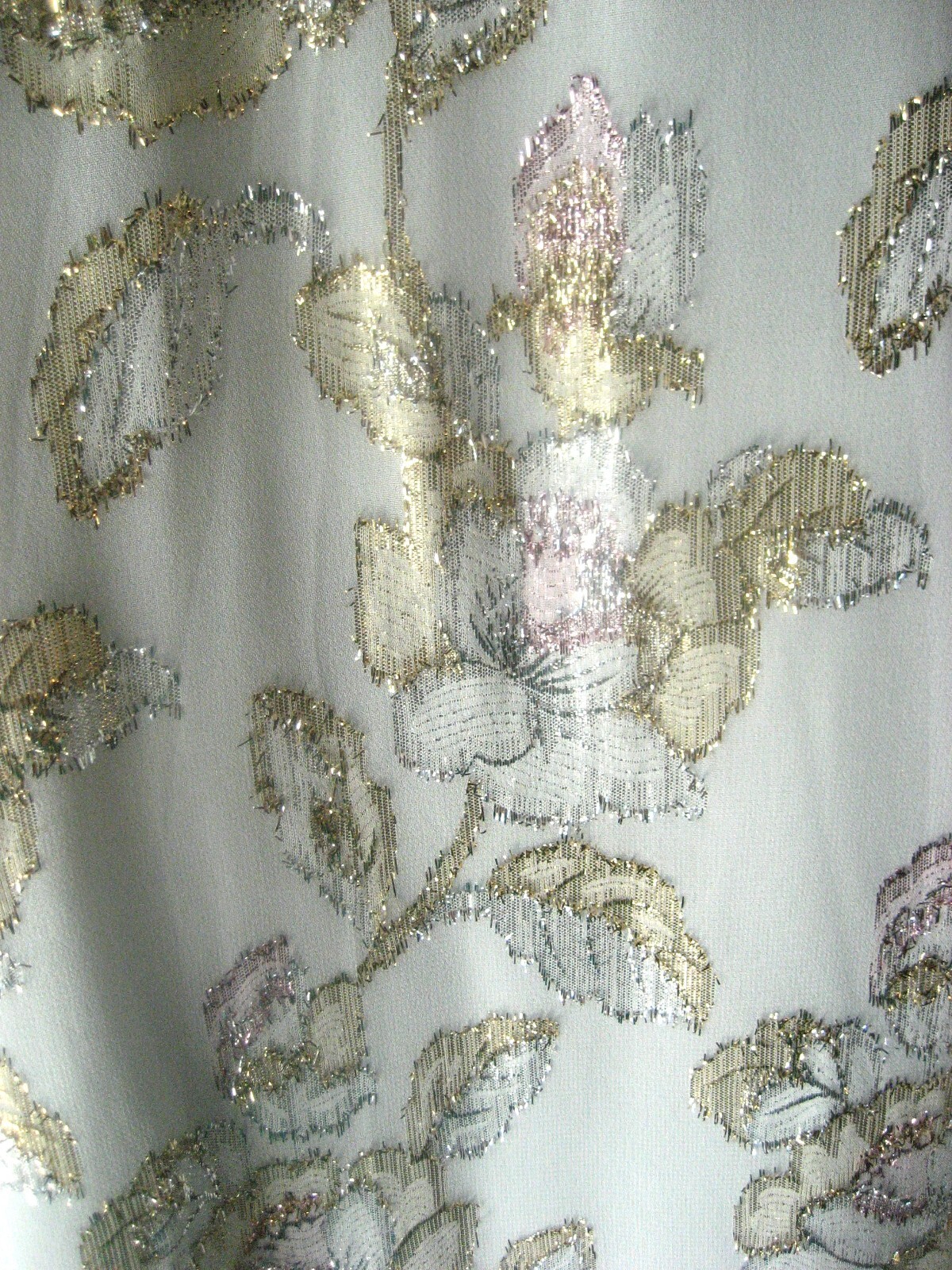 Vintage 1980s Petra Dress Light Grey w/ Silver, Gold, Pink Metallic Threads