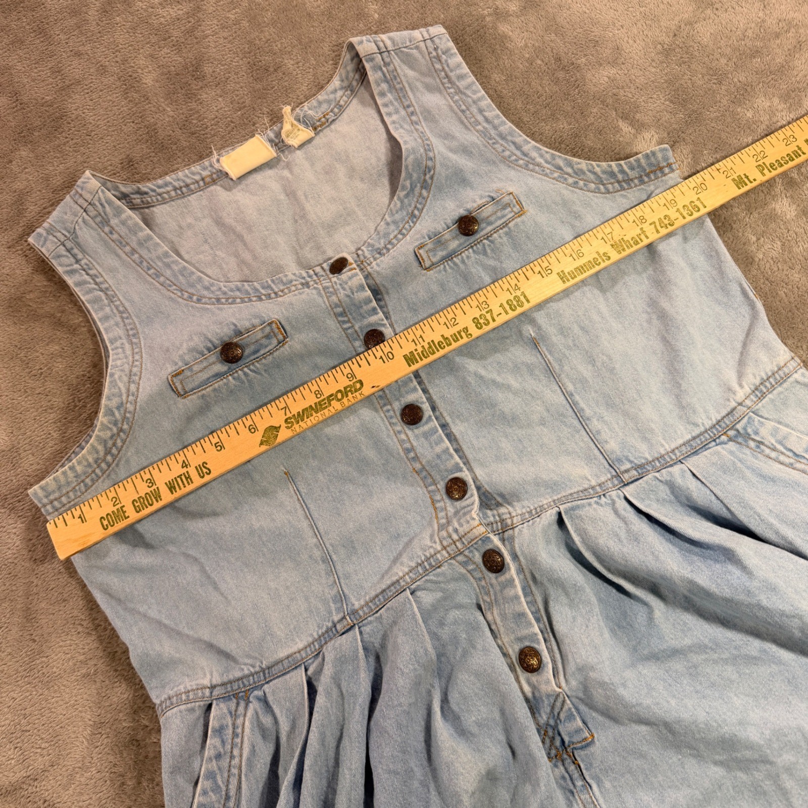 Erika Taylor Denim Dress Womens Medium Blue Vintage Cotton Snap Front Pinafore