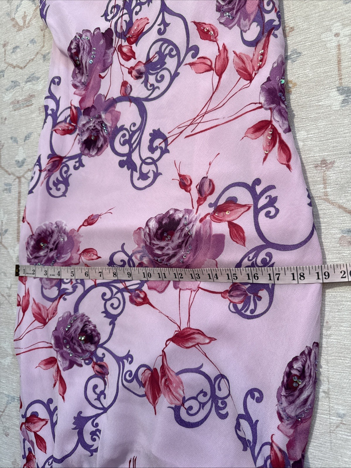 Vintage Y2K Floral Slip Dress Bias Cut Cowl Neckline Beading Best Fit M