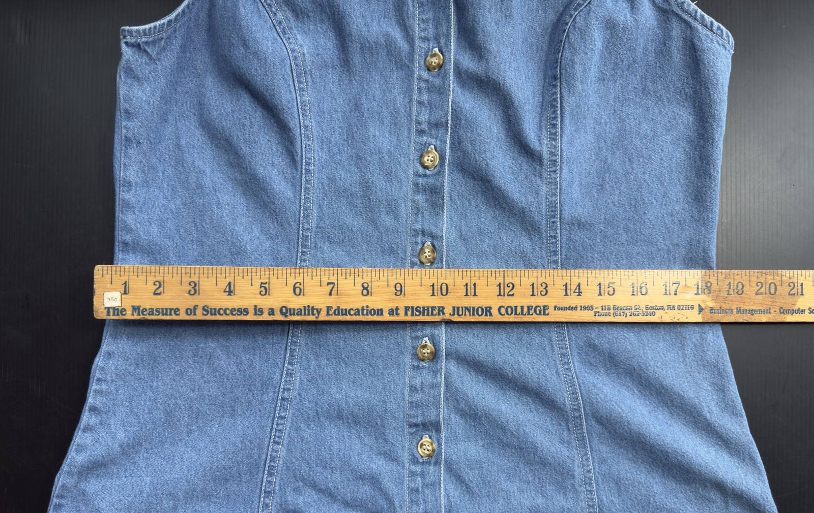 FADS VINTAGE 1980s DENIM DRESS 100% COTTON SIZE 14 SLEEVELESS BUTTON DOWN