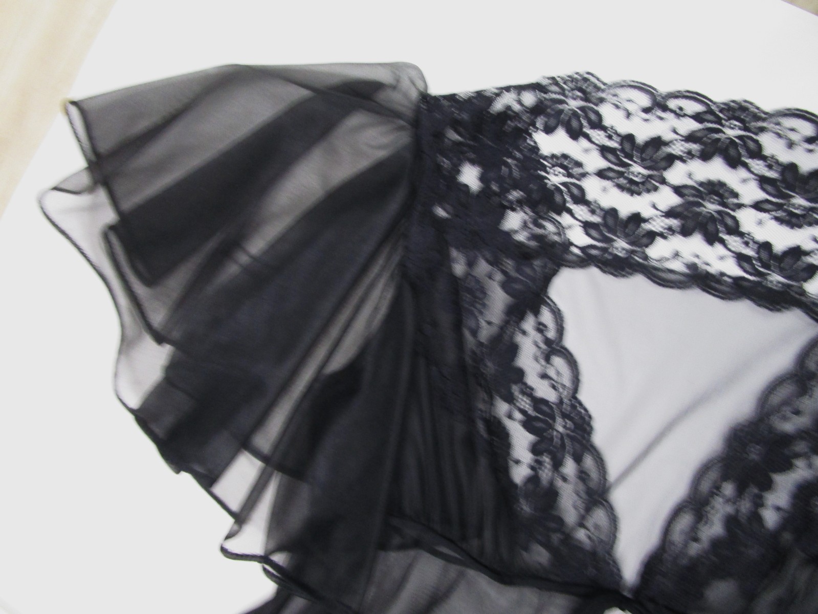 S Black Val Mode Peignoir Set Night Gown Robe Vintage Huge Sweep