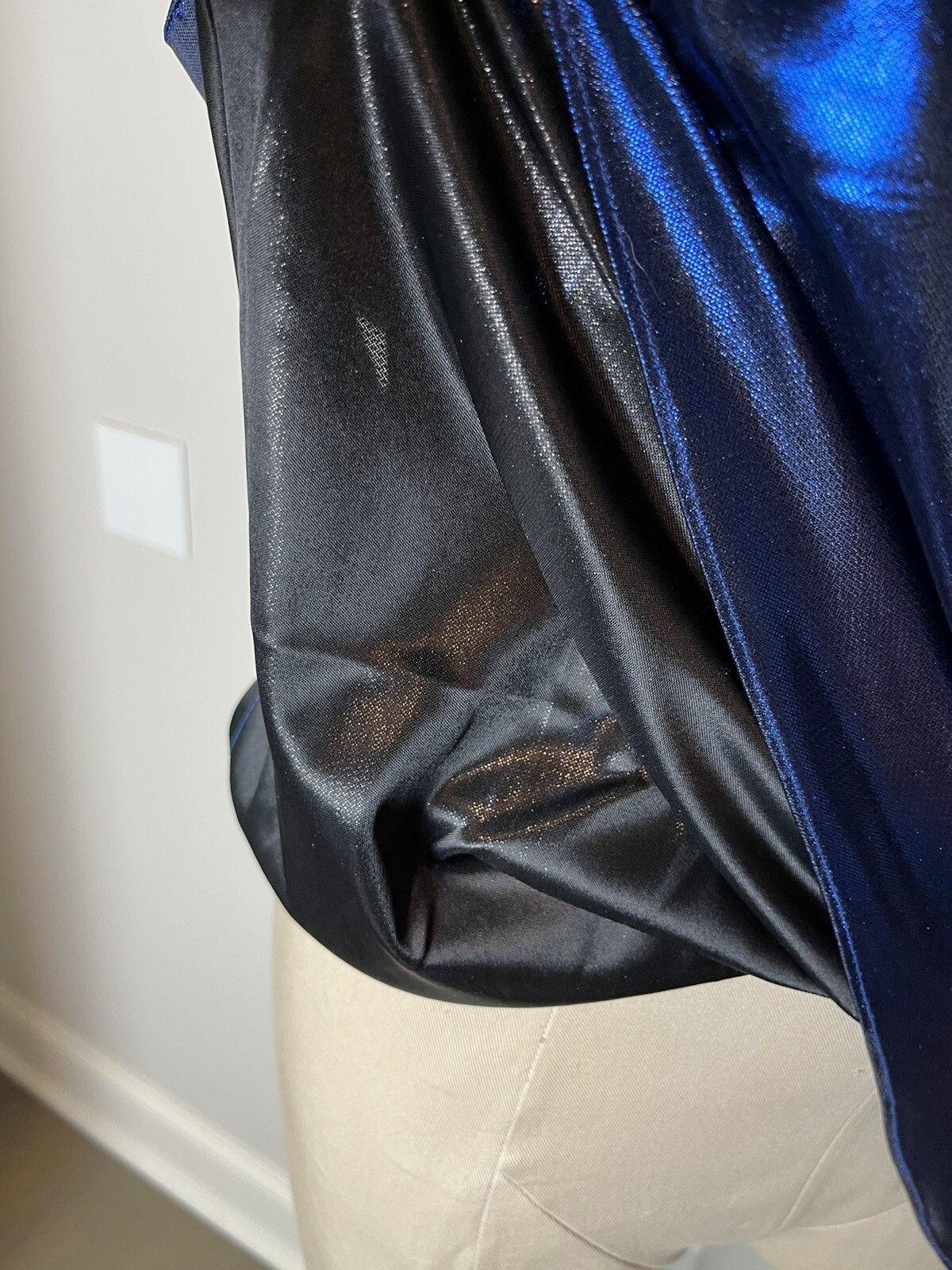 Vintage Intimo Chemise Dress Medium Blue Liquid Metal Metallic V Neck