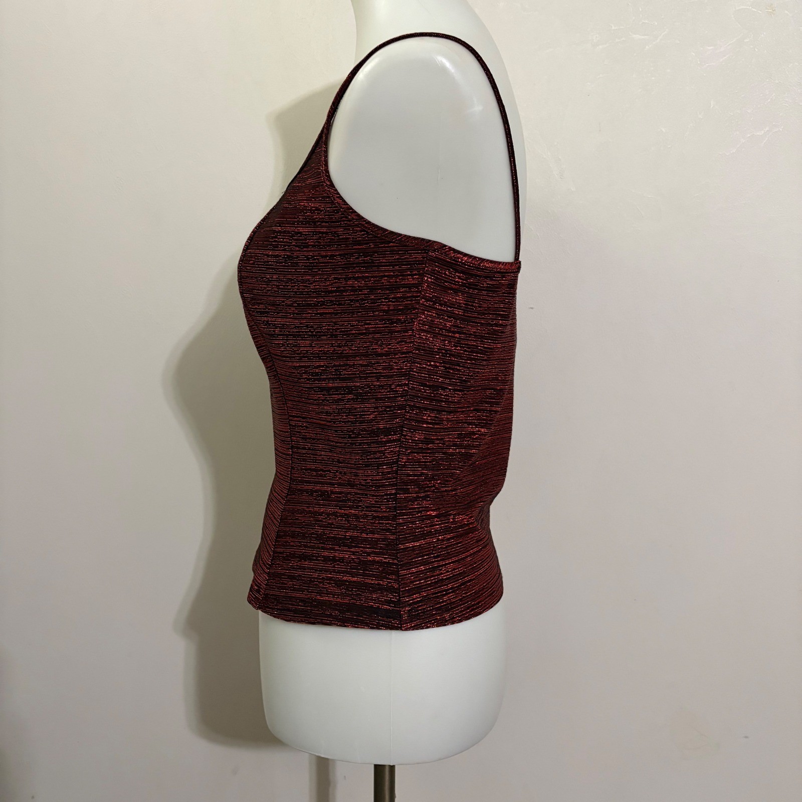 Black Market Camisole Top Medium Red Metallic Ribbed Spaghetti Strap 90s Grunge