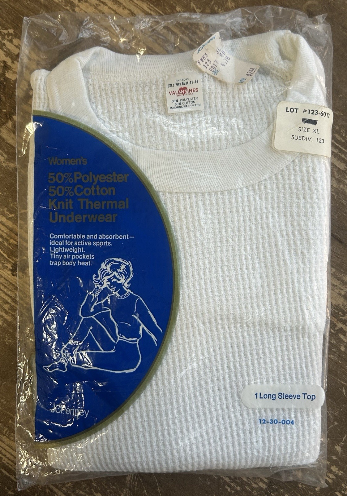 NOS Vintage VALENTINES Waffle Knit Thermal Underwear Long Sleeve Top XL USA
