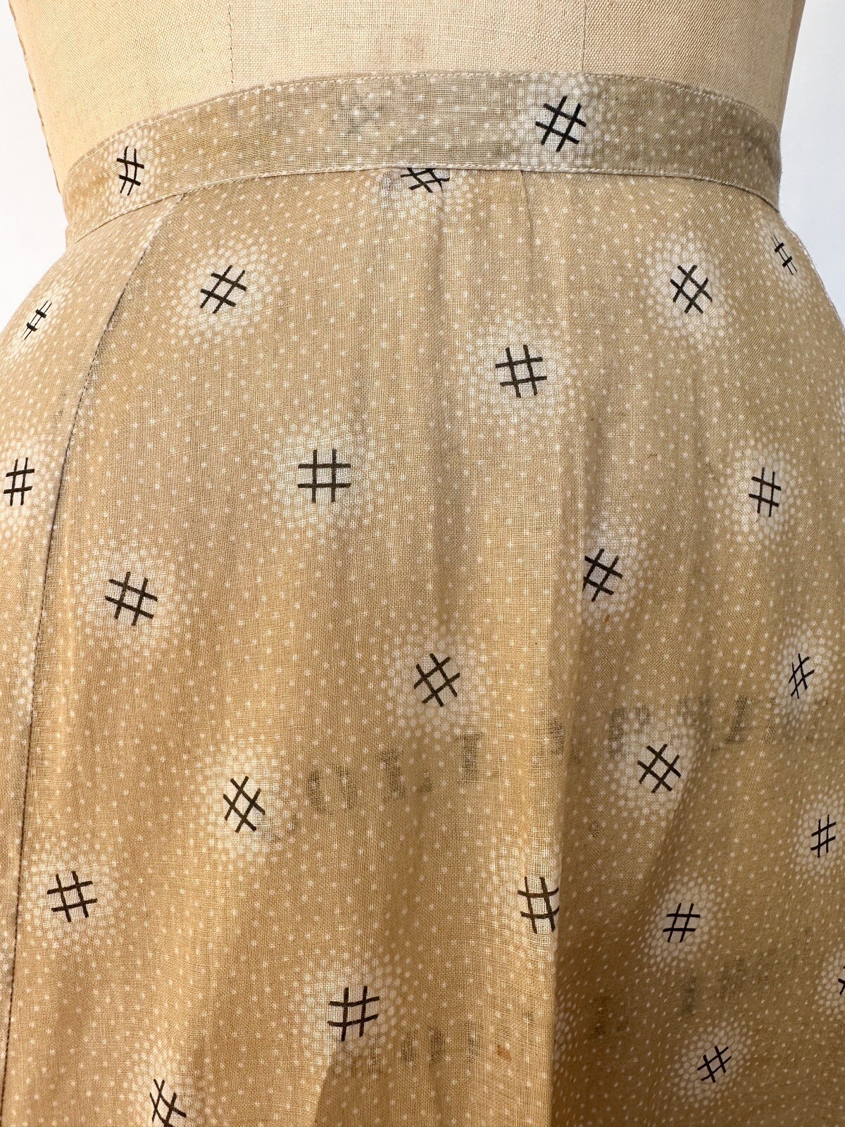 Antique 1900s Sheer Cotton Voile Lawn Hashtag Print Skirt Underskirt M